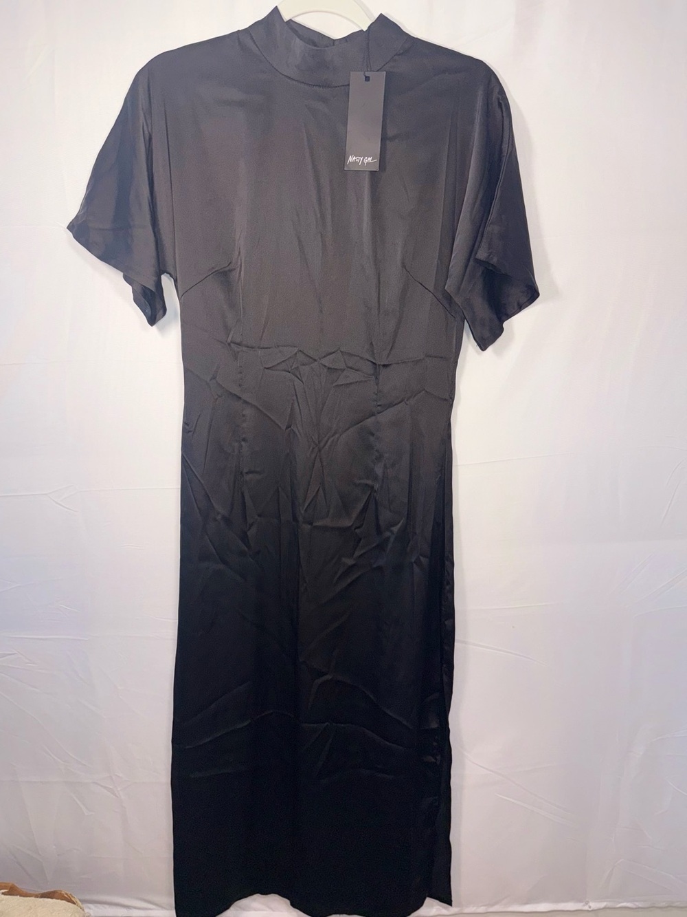 Nasty Gal NWT Women Black High Neck Line Feeling Fine Satin Maxi Dress Size 8